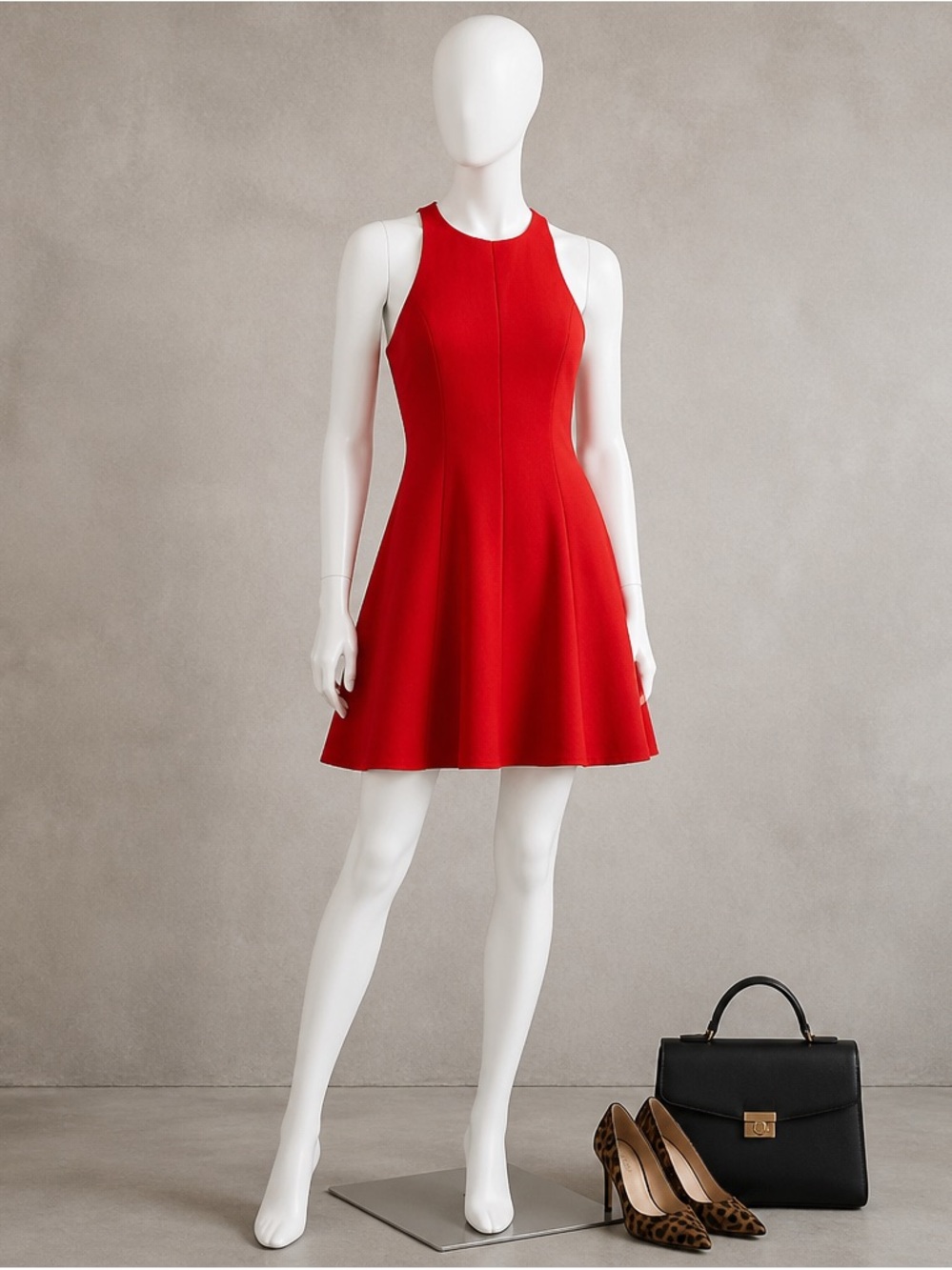 Zara Red Sleeveless Fit-and-Flare Mini Dress